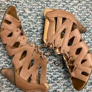 Tan Gladiator Heels with Chunky Block Heel